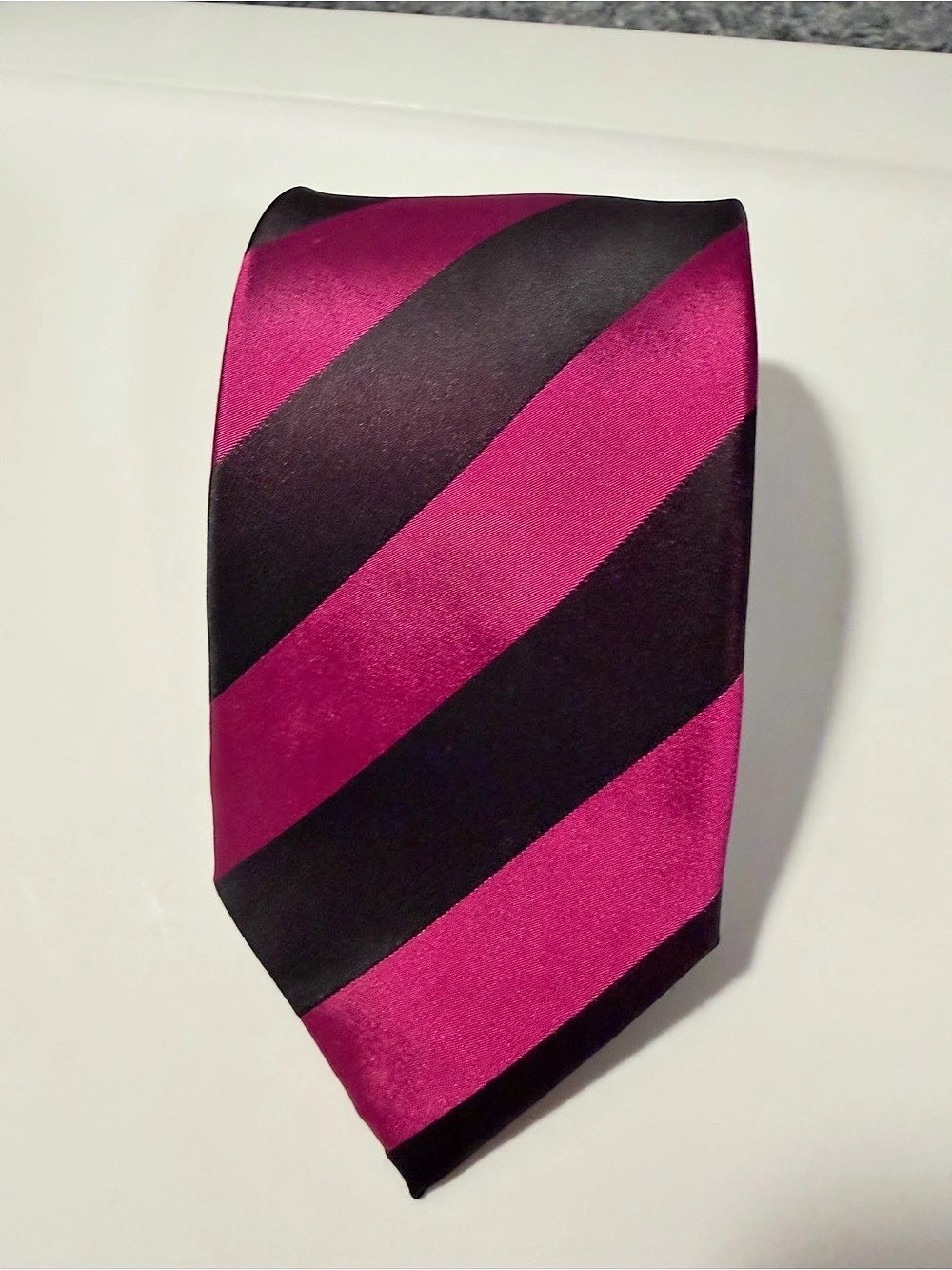 Boardroom Magenta and Black Striped Hand Sewn Necktie - Mult Qty - BRT899